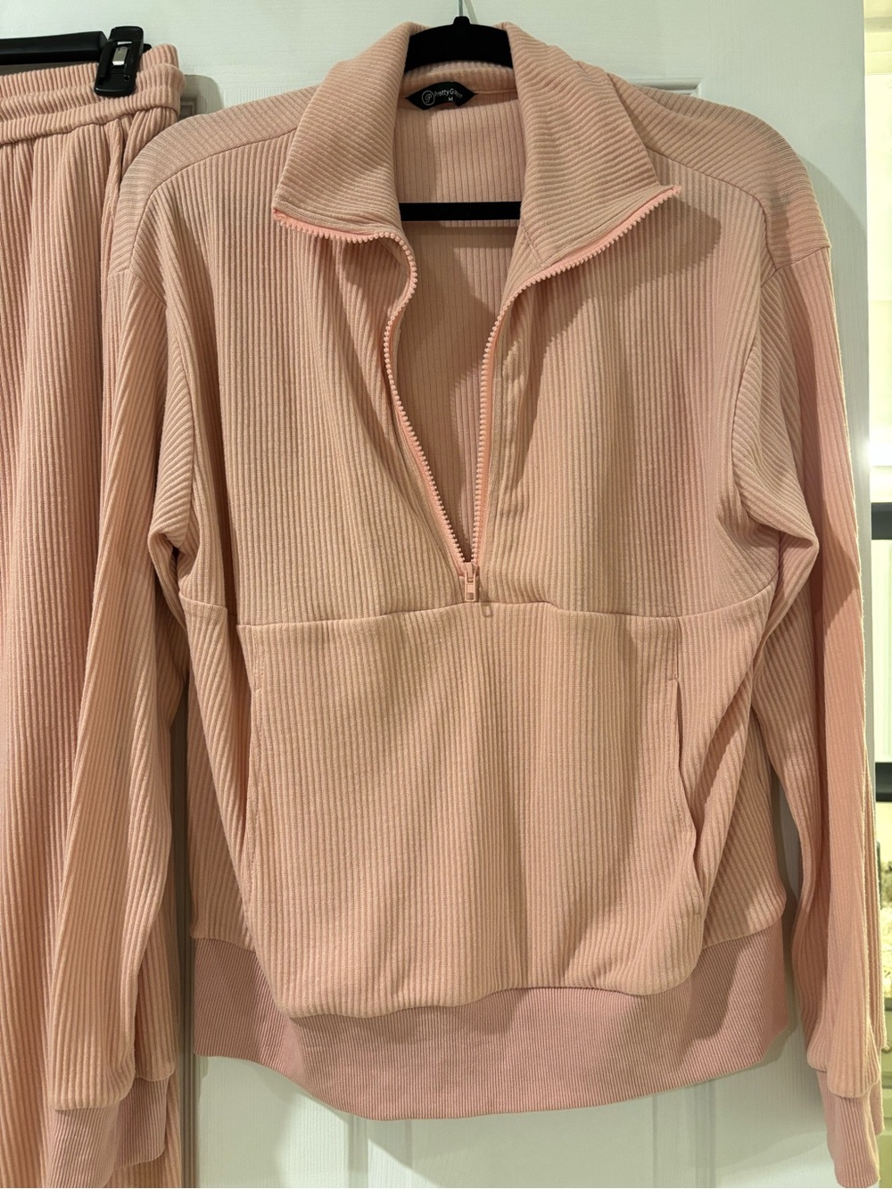 Light Pink Ribbed Half-Zip Pullover with matching jogger pants